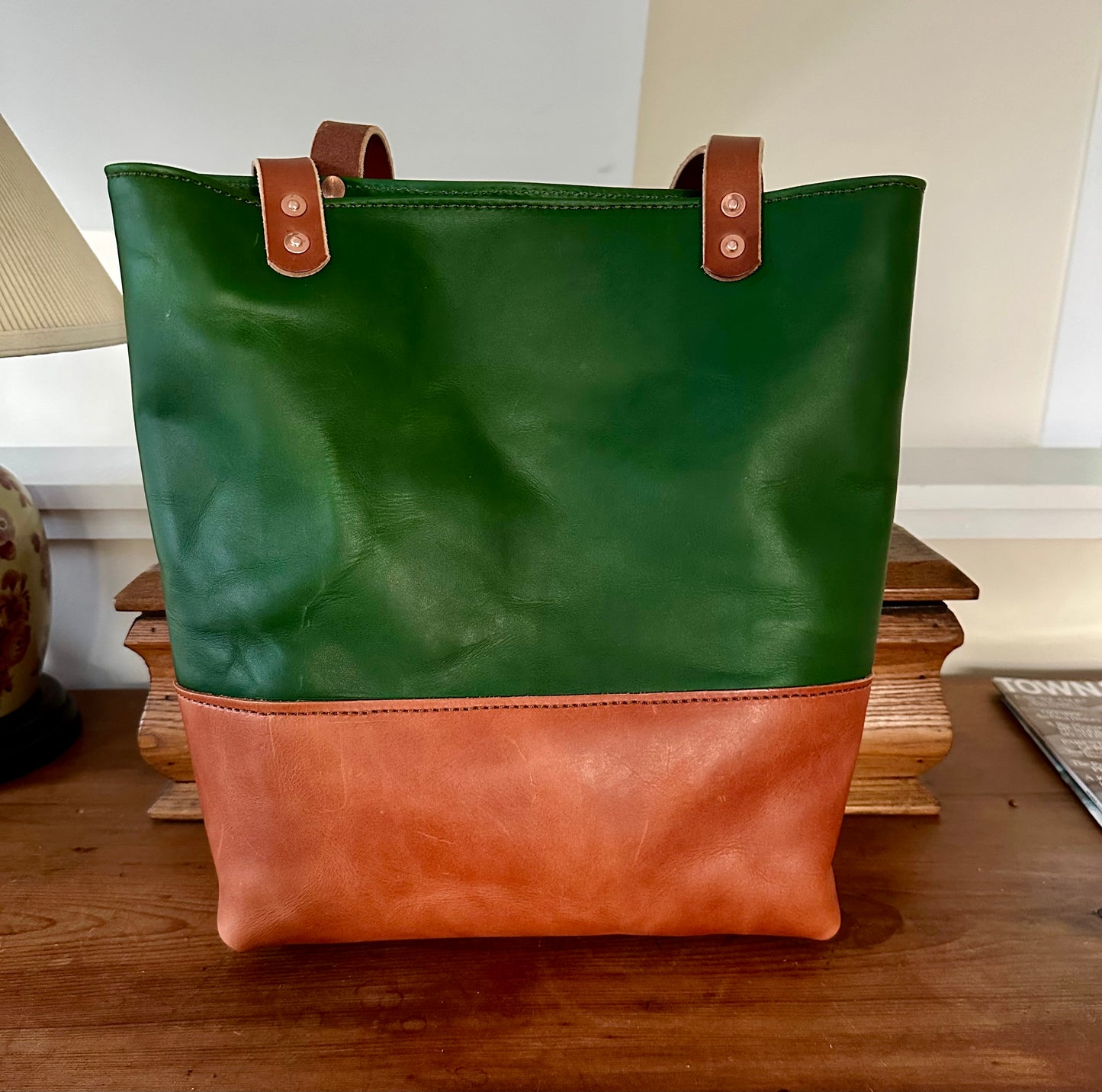Green & Cognac Tote Bag