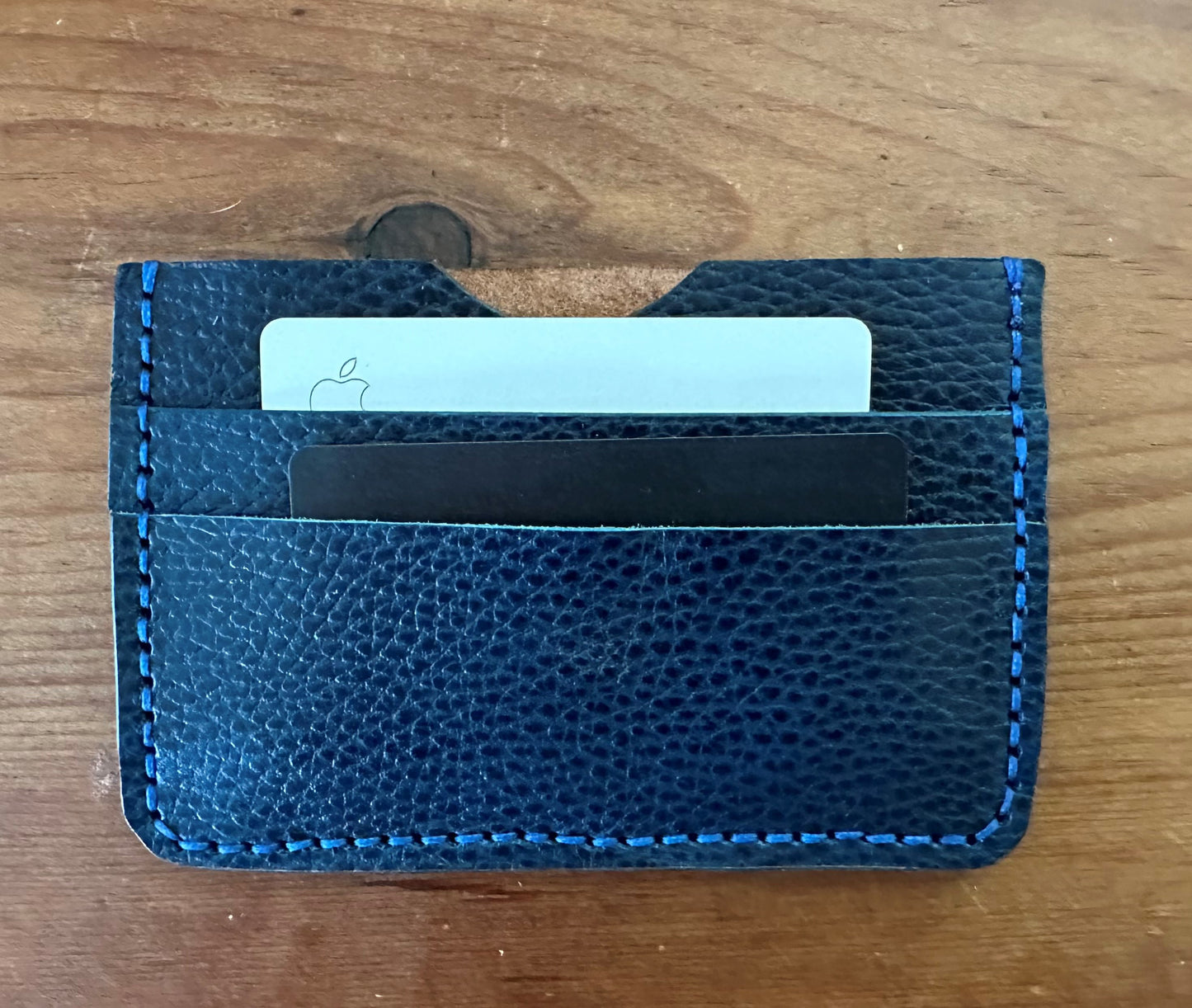 Billet Card & Cash Wallet (Dark Brown with Blue Pebbled Leather) - Made from a Retired English Saddle