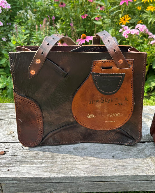 Stowaway Bag Two-Tone w/Right Pocket - Made from a retired English Saddle