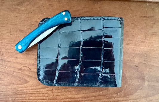 Midnight Blue Glazed Alligator Bi-Fold