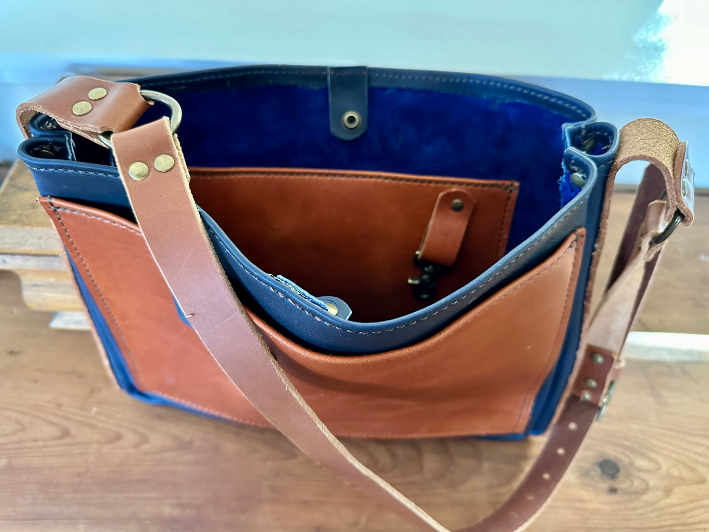 Limited Run Blue w/ cognac pocket CBL Mussette Bag