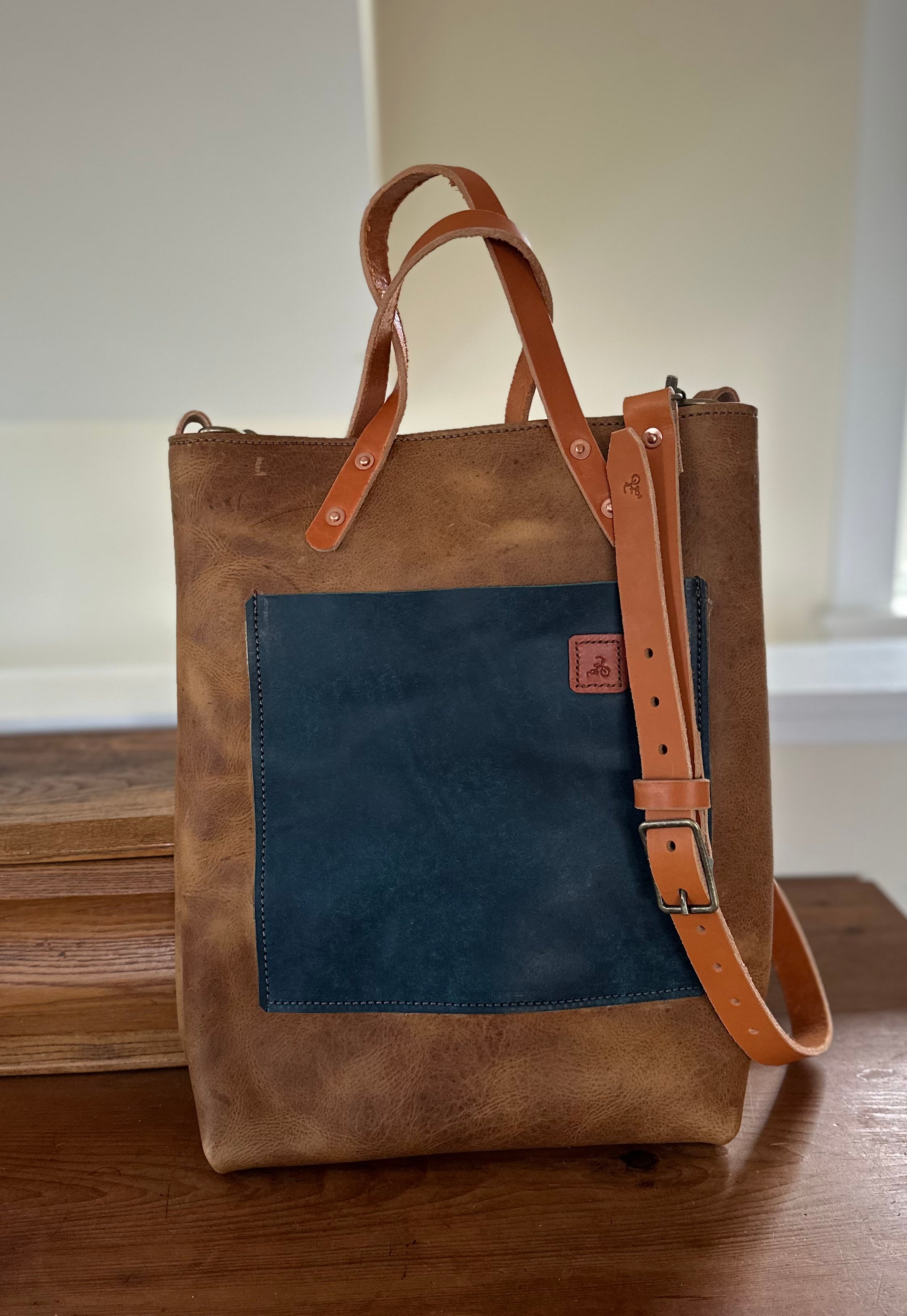 Not Your Everyday Tote (Blue Pocket) – Cowbell Leather Company