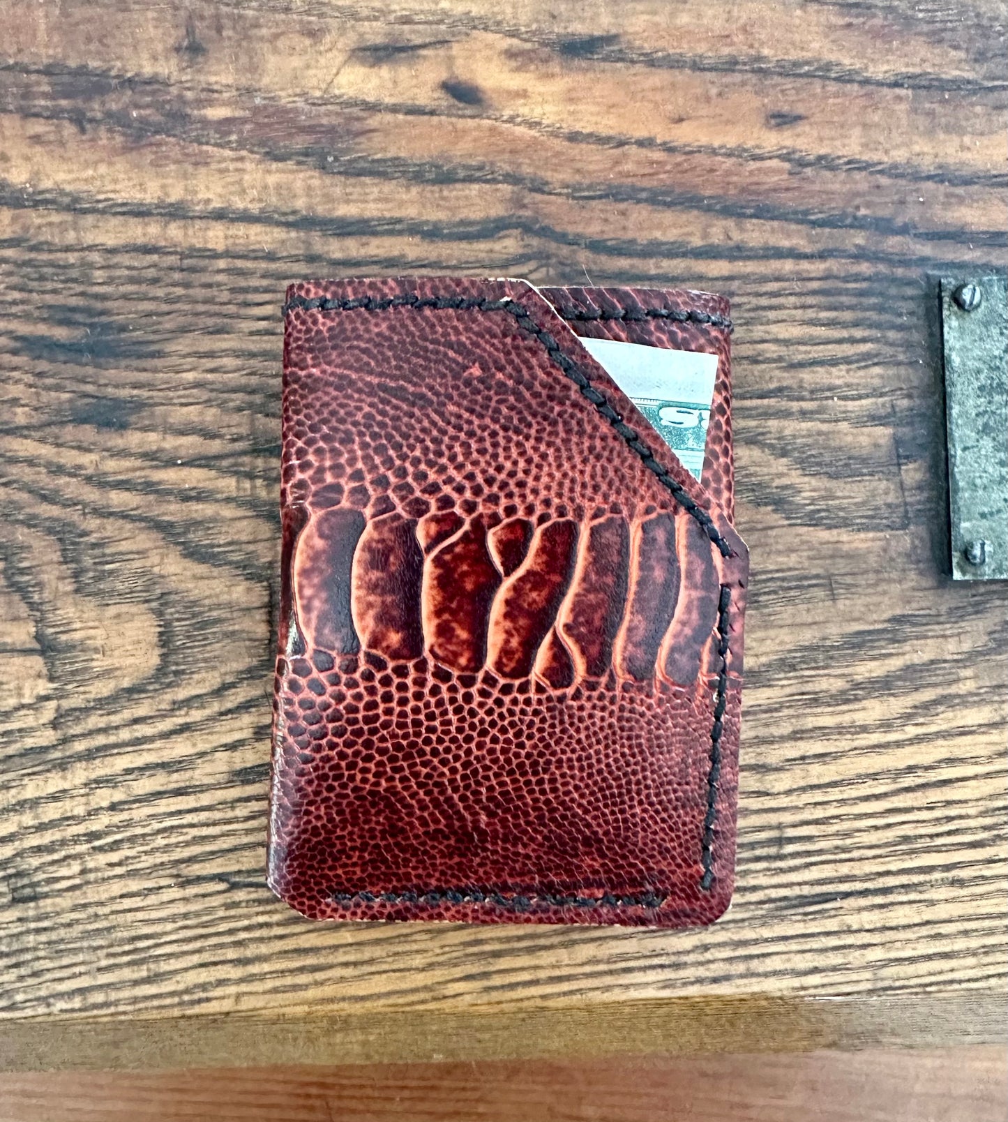 Two Faced Card and Cash Wallet - Tangerine Ostrich