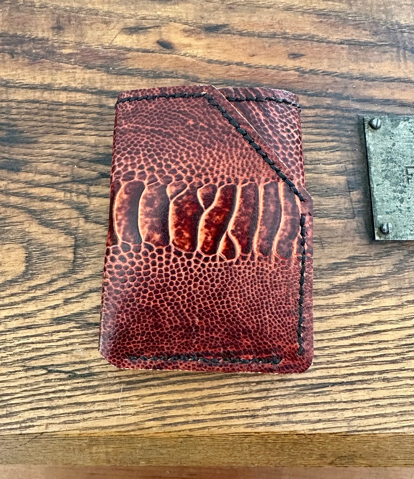 Two Faced Card and Cash Wallet - Tangerine Ostrich