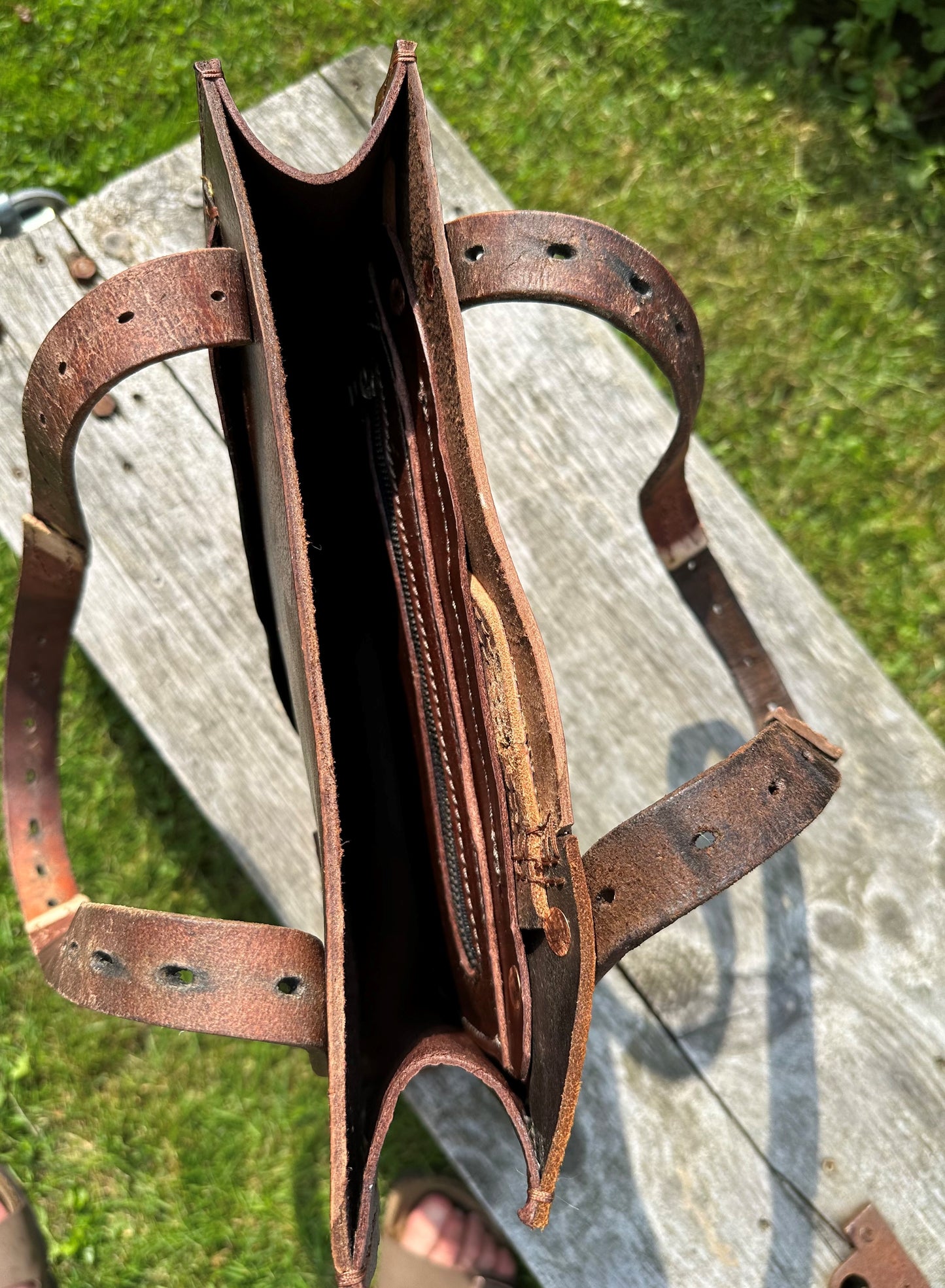 Stowaway Bag w/Left Pocket - Made from a retired English Saddle