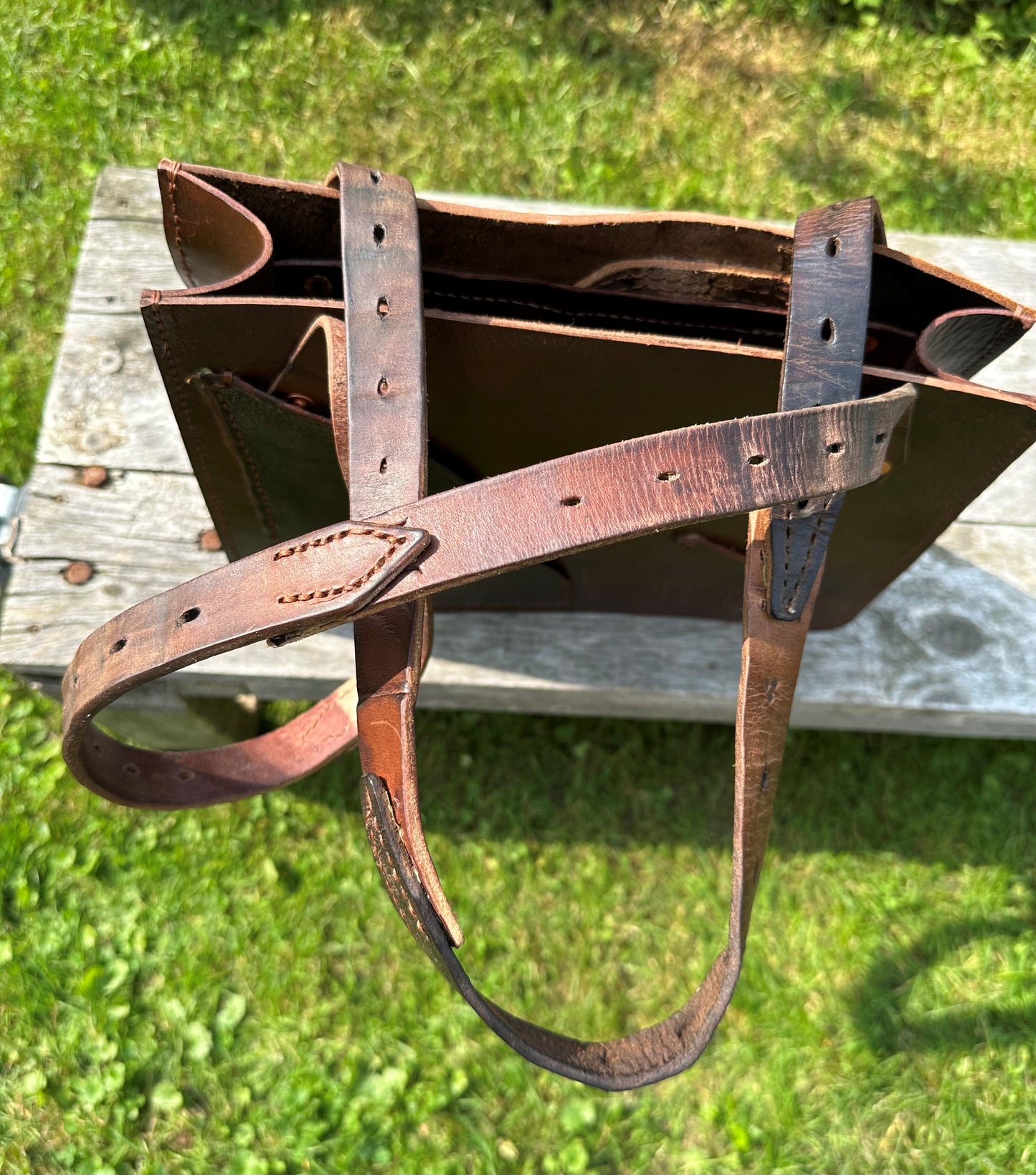 Stowaway Bag w/Left Pocket - Made from a retired English Saddle