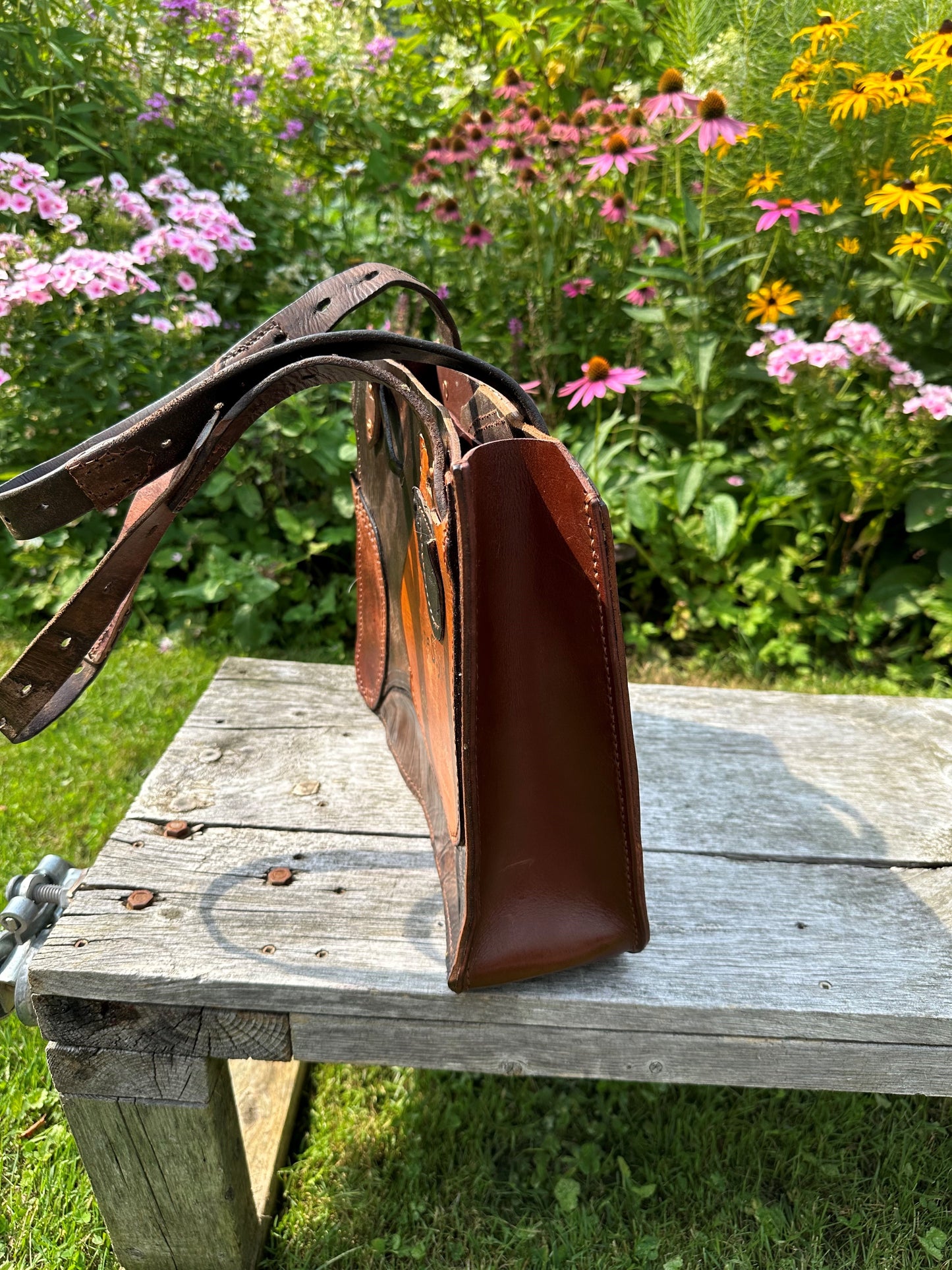 Stowaway Bag Two-Tone w/Right Pocket - Made from a retired English Saddle