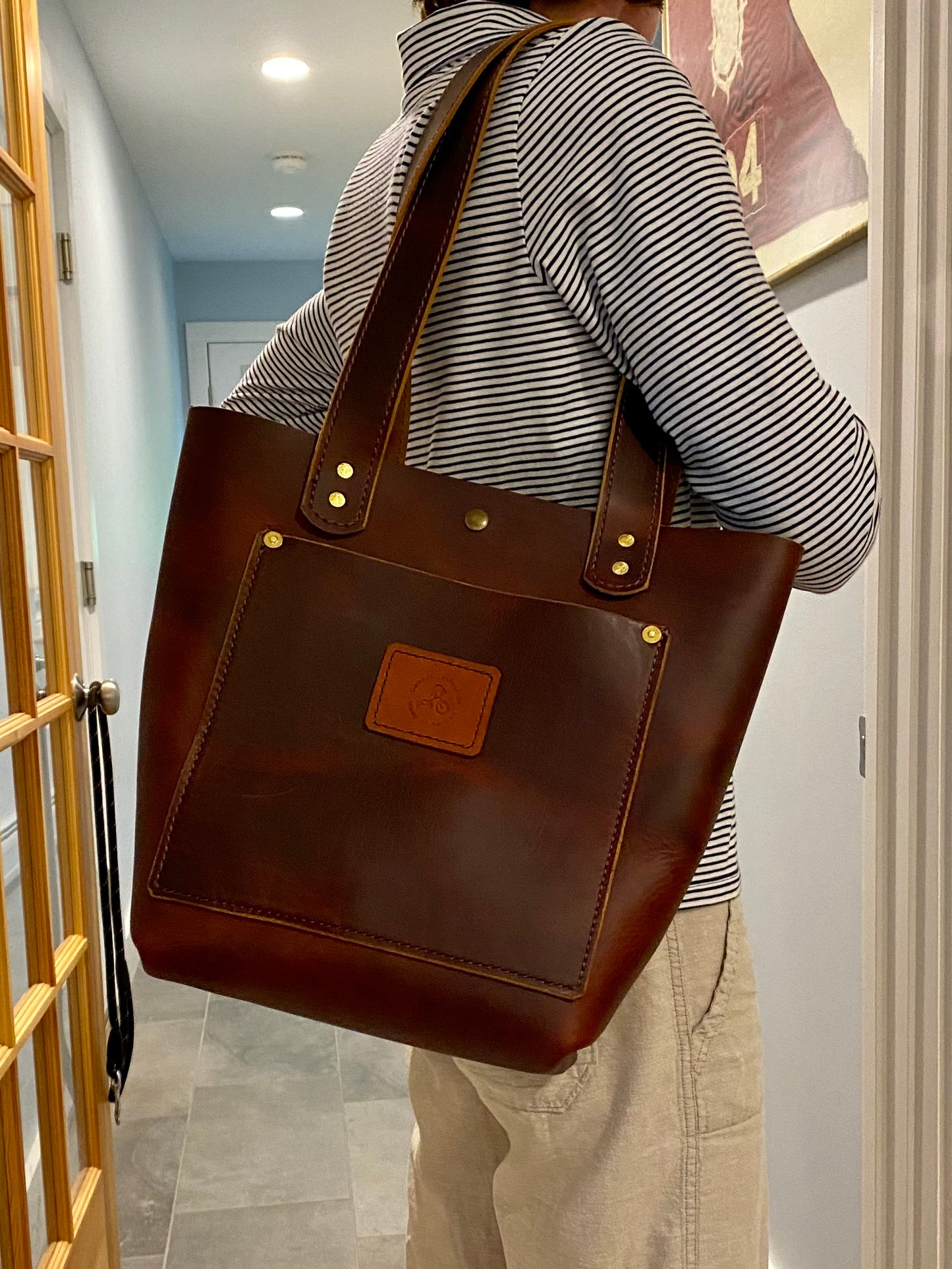 Leather Tote Bags - Pecan Pull Up Leather in