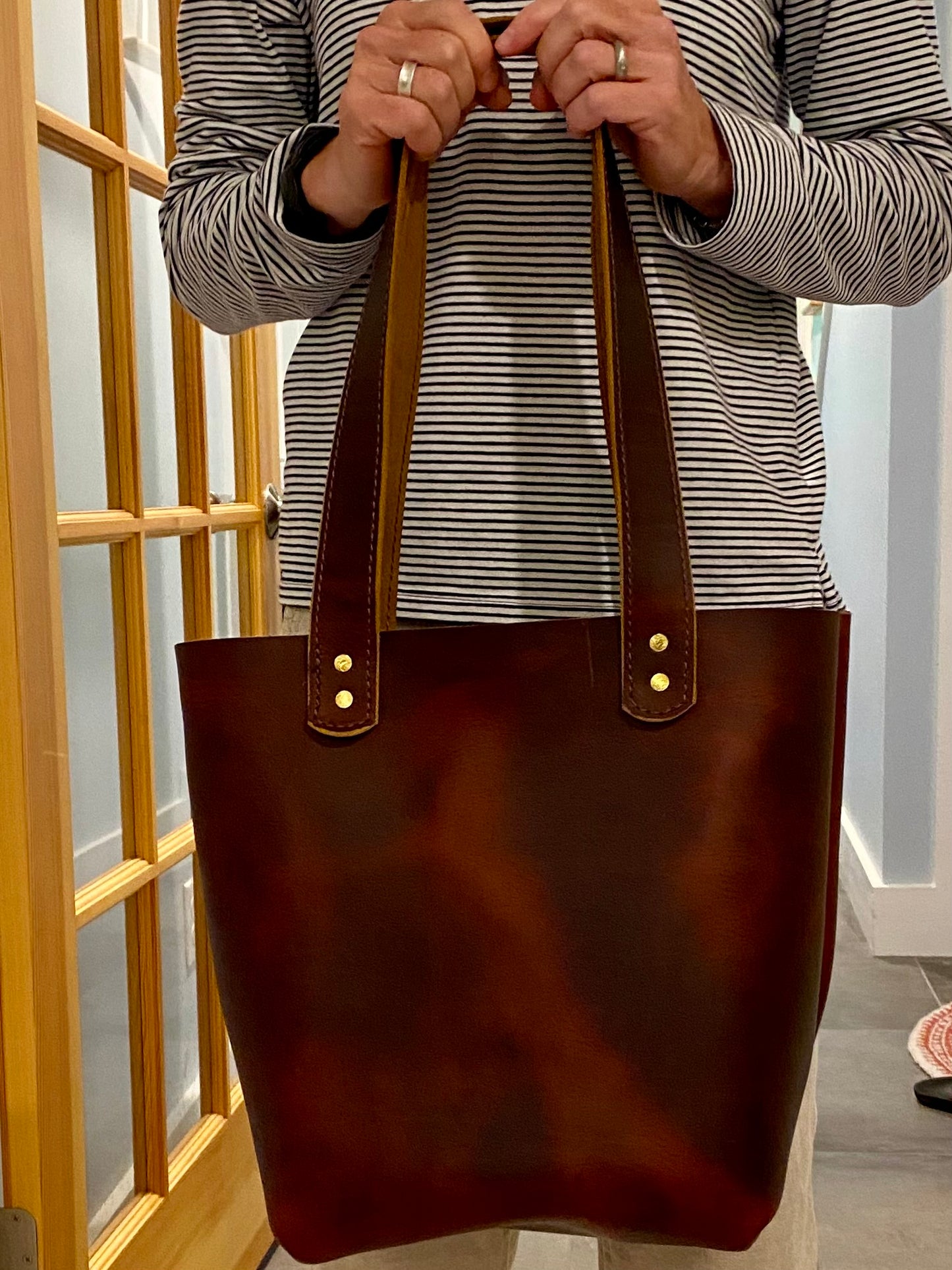 Leather Tote Bags - Pecan Pull Up Leather in