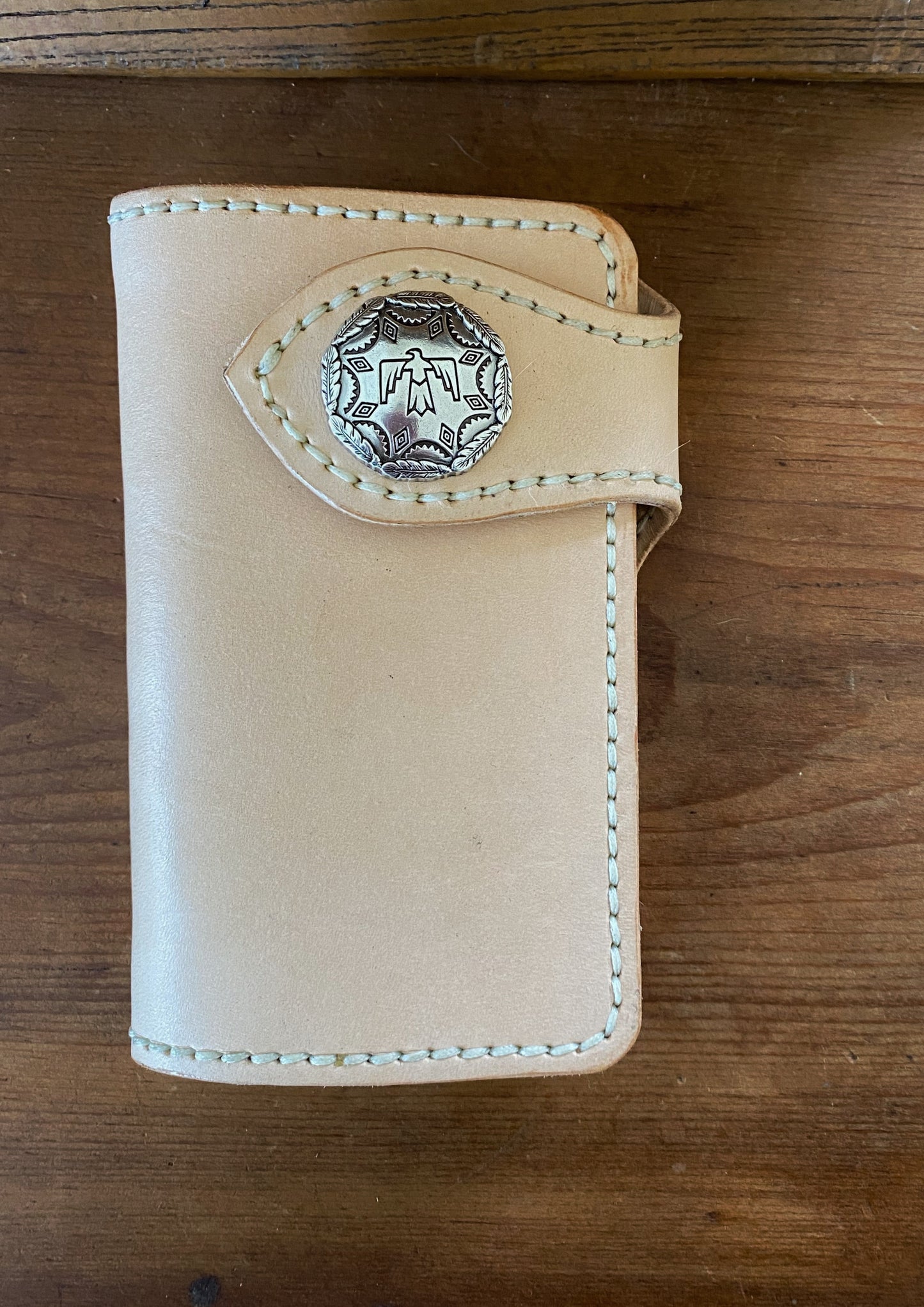 Japanese Mid-Size Wallet, Natural Veggie Tan w/Red Snake Skin Lining